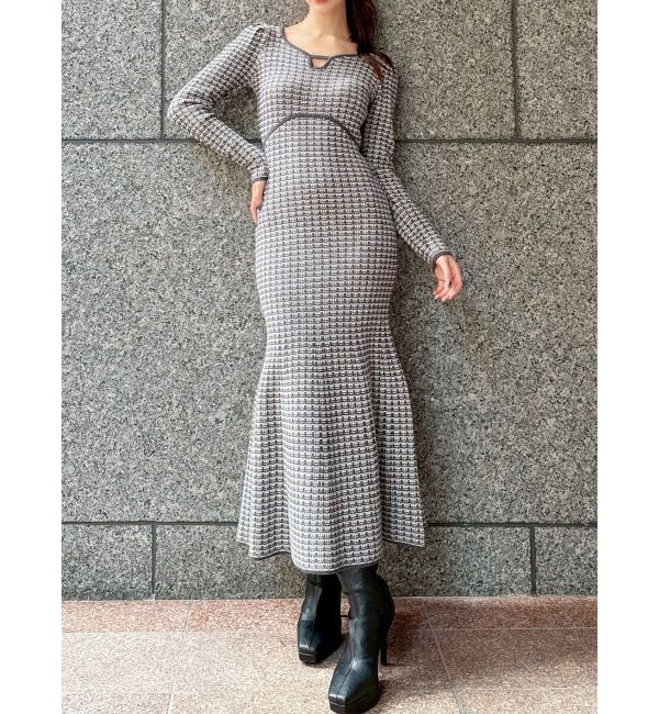 RESEXXY「【WEB限定】バイカラーツイードニットワンピース」|ワンピース|グレー