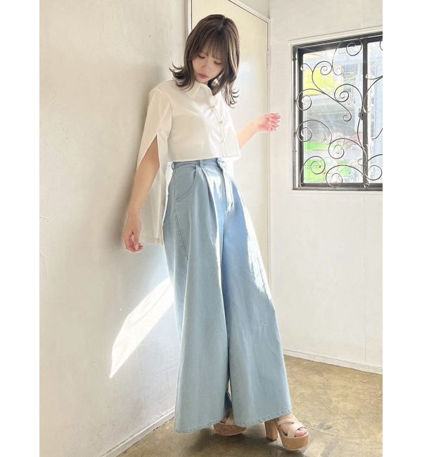 dazzlin「ダブルハイウエストワイドデニムパンツ」|デニム|