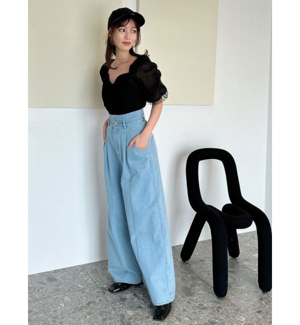 dazzlin「ダブルハイウエストワイドデニムパンツ」|デニム|