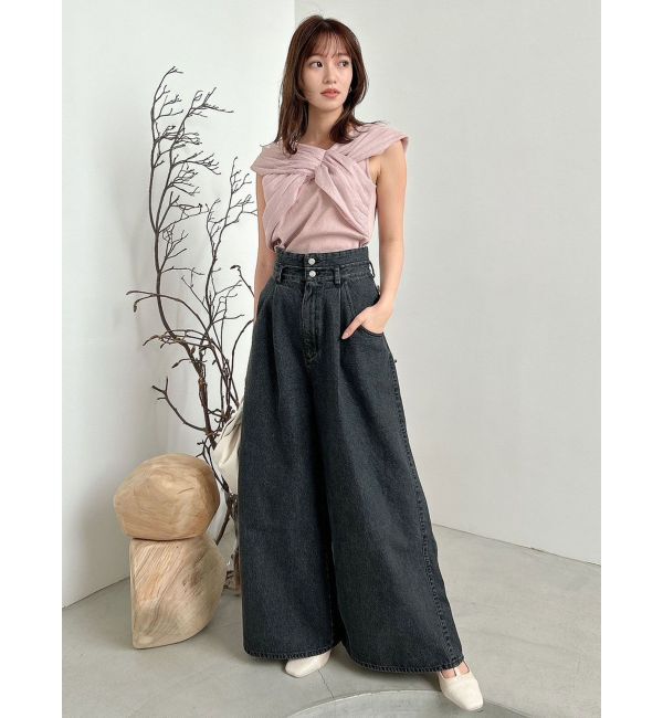 dazzlin「ダブルハイウエストワイドデニムパンツ」|デニム|