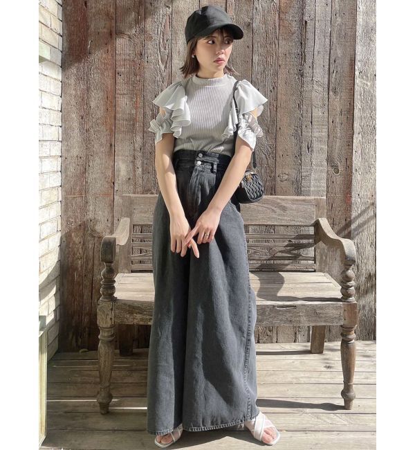 dazzlin「ダブルハイウエストワイドデニムパンツ」|デニム|