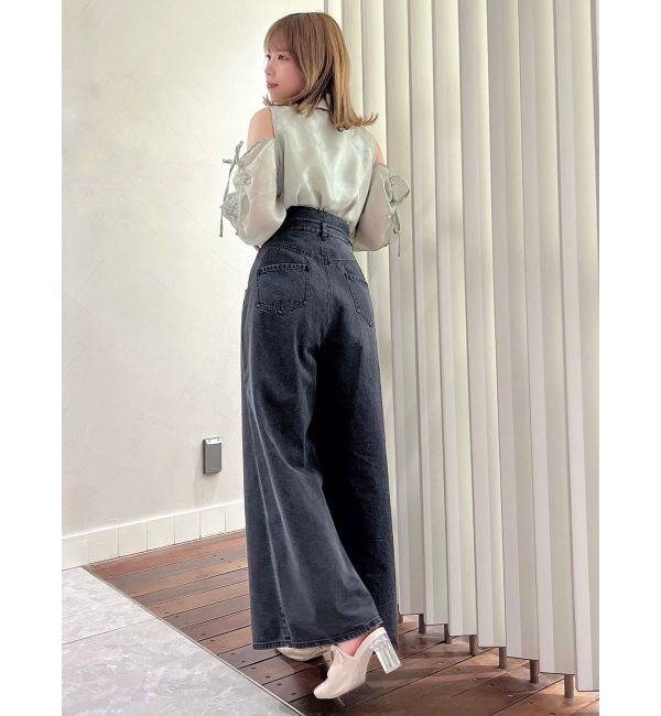 dazzlin「ダブルハイウエストワイドデニムパンツ」|デニム|
