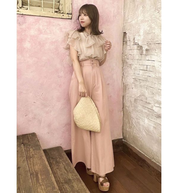 dazzlin「ダブルハイウエストワイドデニムパンツ」|デニム|