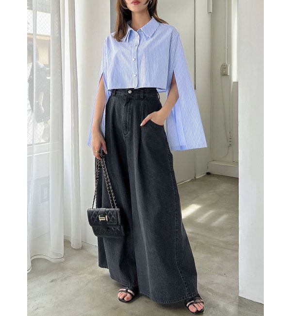 dazzlin「ダブルハイウエストワイドデニムパンツ」|デニム|