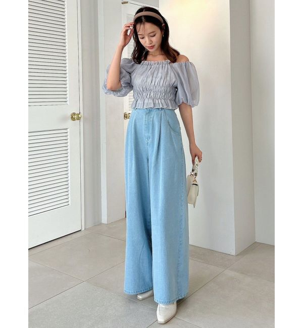 dazzlin「ダブルハイウエストワイドデニムパンツ」|デニム|