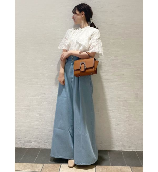 dazzlin「ダブルハイウエストワイドデニムパンツ」|デニム|