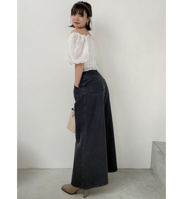 dazzlin「ダブルハイウエストワイドデニムパンツ」|デニム|