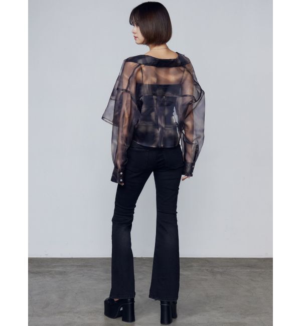 EMODA「リボンストリングフレアハイウエストパギンス」|デニム|