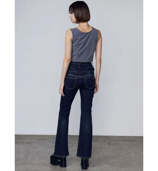 EMODA「リボンストリングフレアハイウエストパギンス」|デニム|