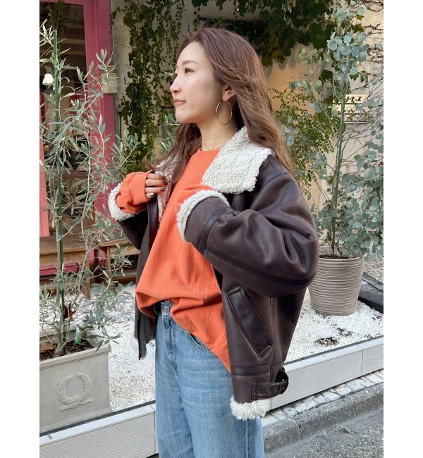 Ungrid「フェイクムートンボアブルゾン」|ブルゾン・スタジャン|ダークブラウン