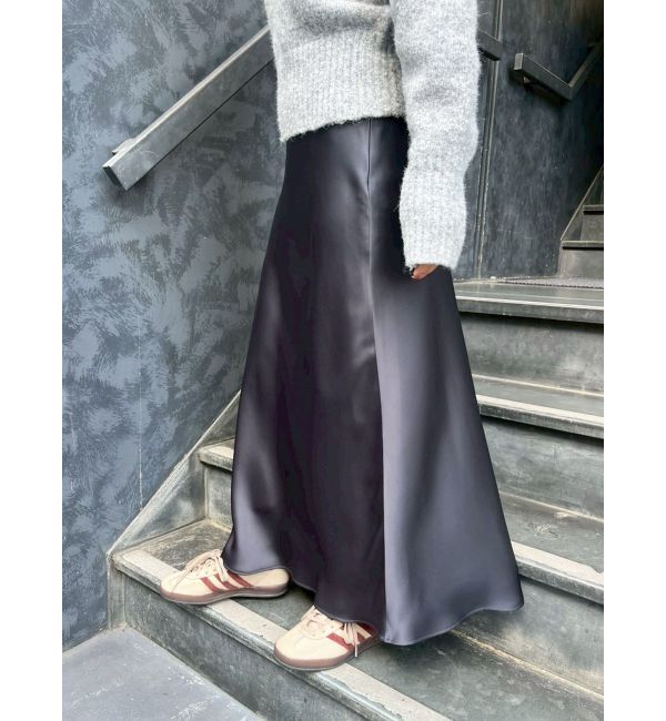 LAGUNAMOON「バイヤスサテンナロースカート」|スカート|チャコールグレー