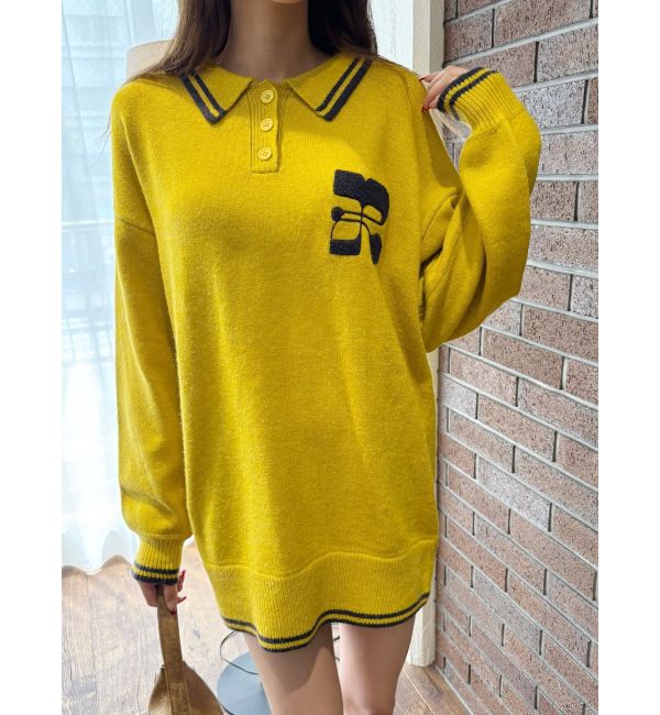 EVRIS「ワンポイントポロニットトップス」|ニット・セーター|イエロー