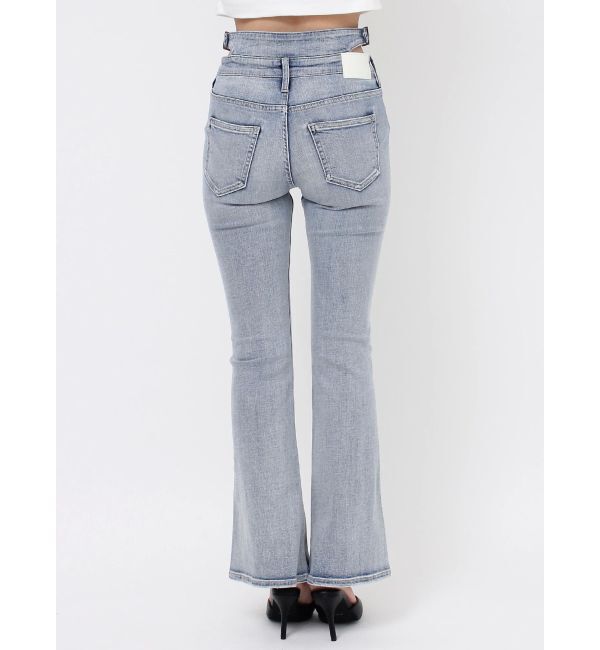 GYDA「ハイウエストSIDE BELT CUTデザインフレアデニムパンツ」|デニム|