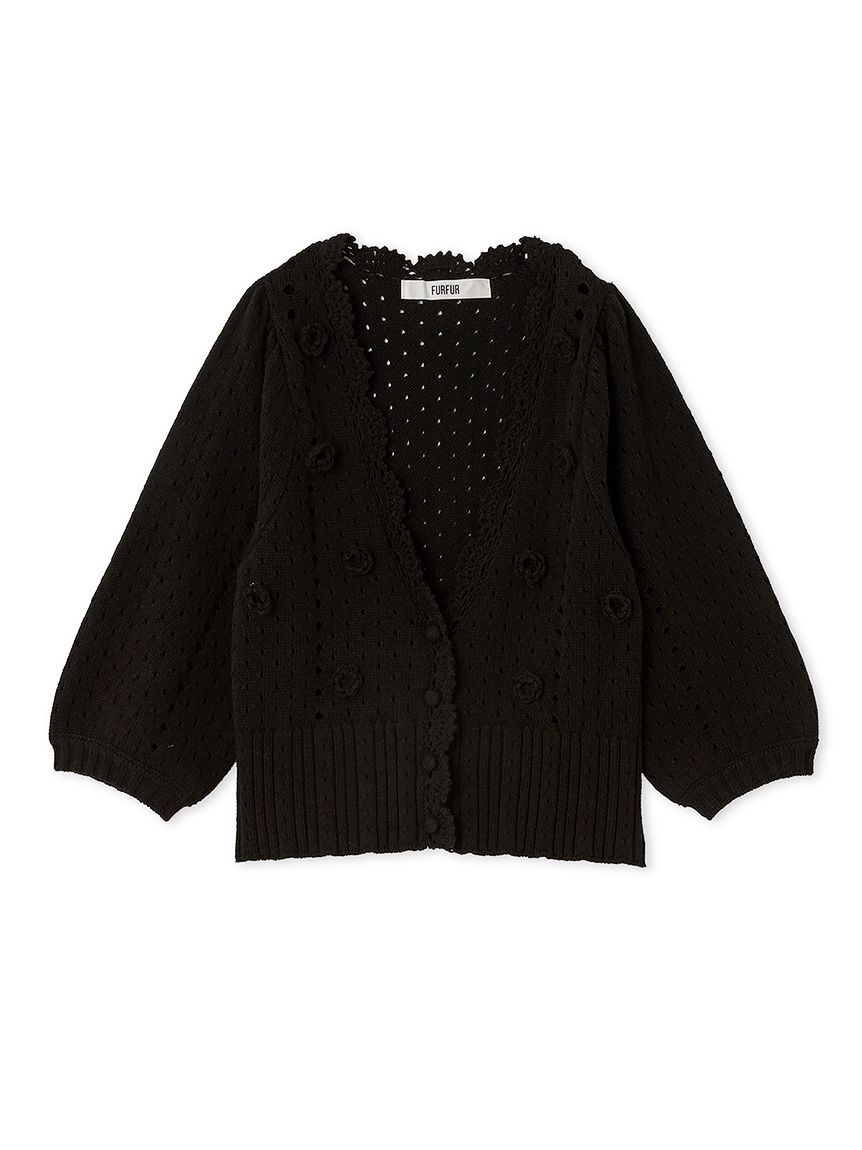FURFUR「クロシェハーフスリーブカーディガン」|カーディガン|BLK