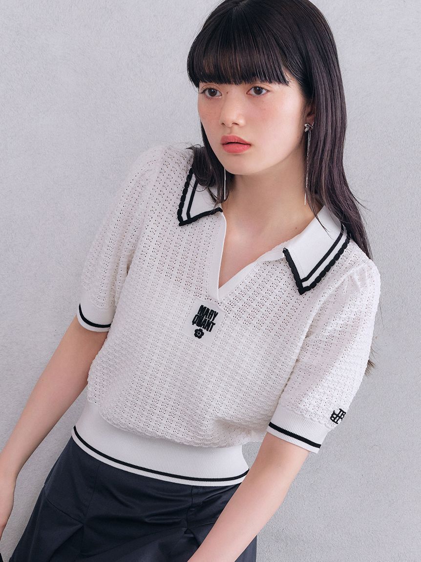 LILY BROWN「【LILY BROWN&times;MARY QUANT】シアーポロニットトップス」|ニット・セーター|WHT