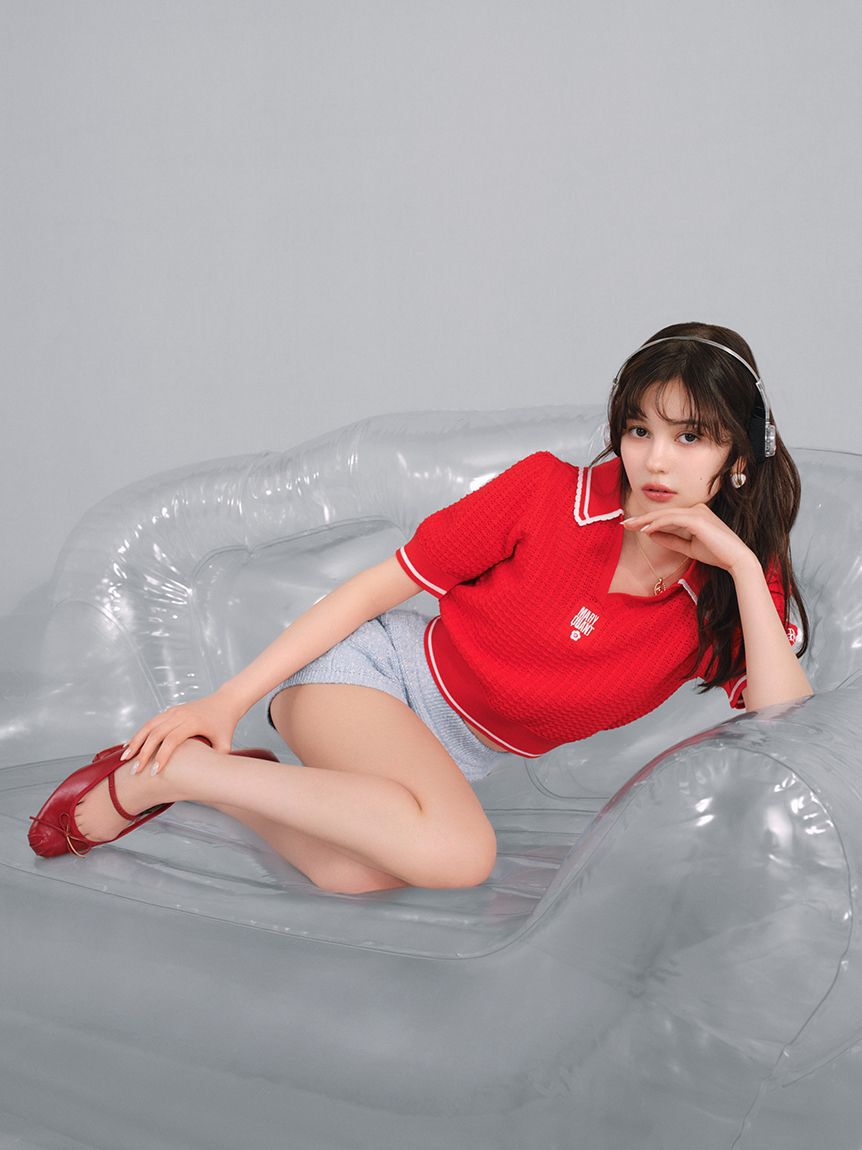 LILY BROWN「【LILY BROWN&times;MARY QUANT】シアーポロニットトップス」|ニット・セーター|