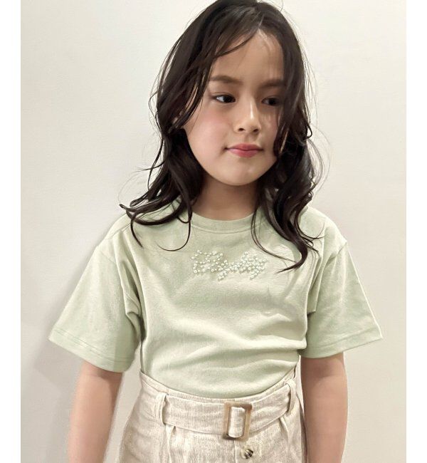 ikka kids「パールビジューロゴ前後差T」|Tシャツ・カットソー|オリブグリン
