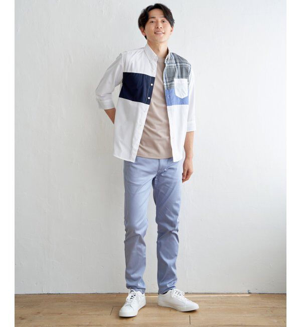 ikka「7分袖ブロックス切り替えシャツ」|シャツ・ブラウス|