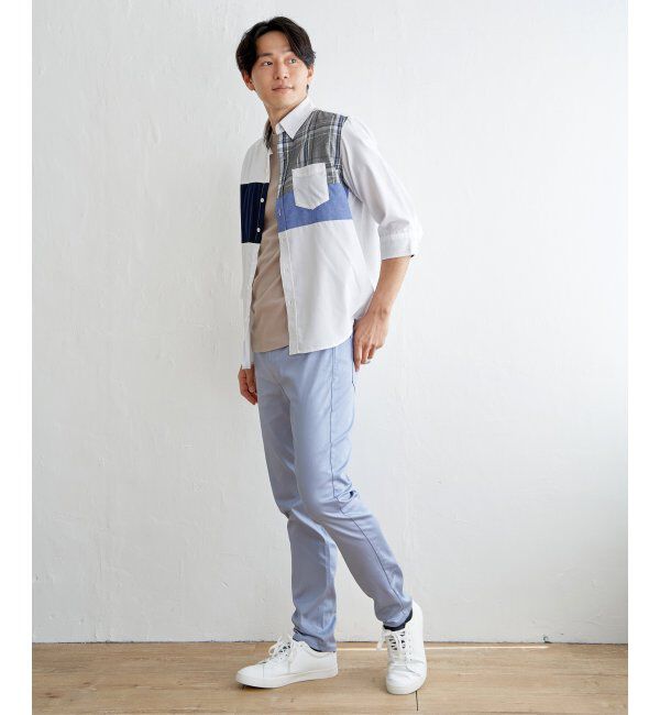 ikka「7分袖ブロックス切り替えシャツ」|シャツ・ブラウス|