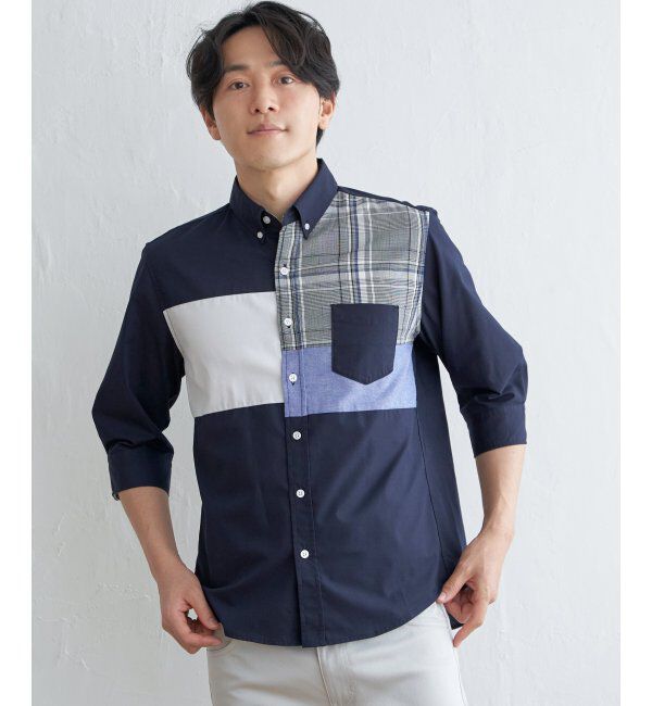 ikka「7分袖ブロックス切り替えシャツ」|シャツ・ブラウス|
