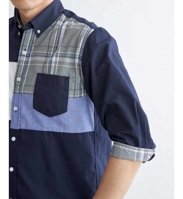 ikka「7分袖ブロックス切り替えシャツ」|シャツ・ブラウス|