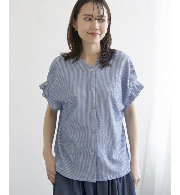 ikka「シアサッカー2WAY袖タックプルオーバー」|その他|