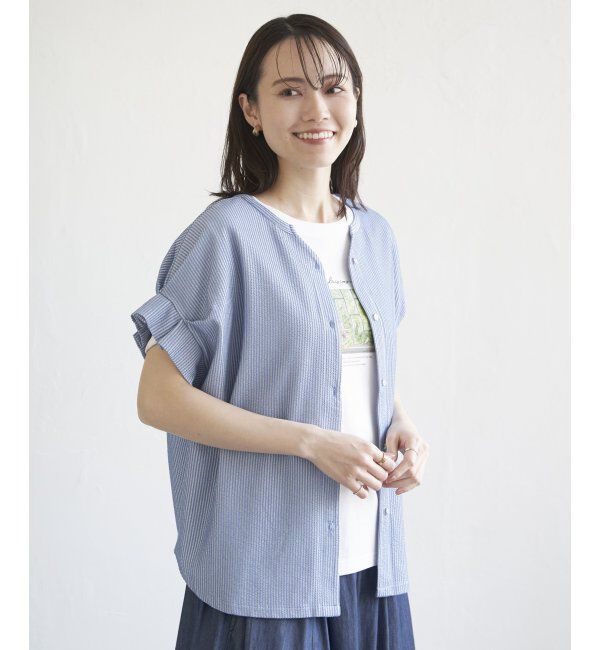 ikka「シアサッカー2WAY袖タックプルオーバー」|その他|