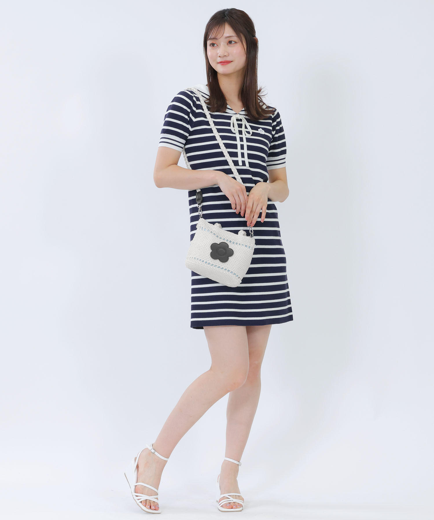 MARY QUANT「オーロラビーズクロッシェ 2WAYミニトート」|トートバッグ|ホワイト