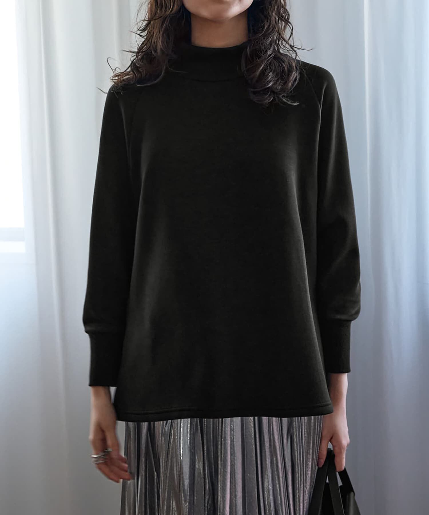 STYLE DELI「【Made in JAPAN】 なめらかダンボールスタンドネックトップス」|Tシャツ・カットソー|ブラック