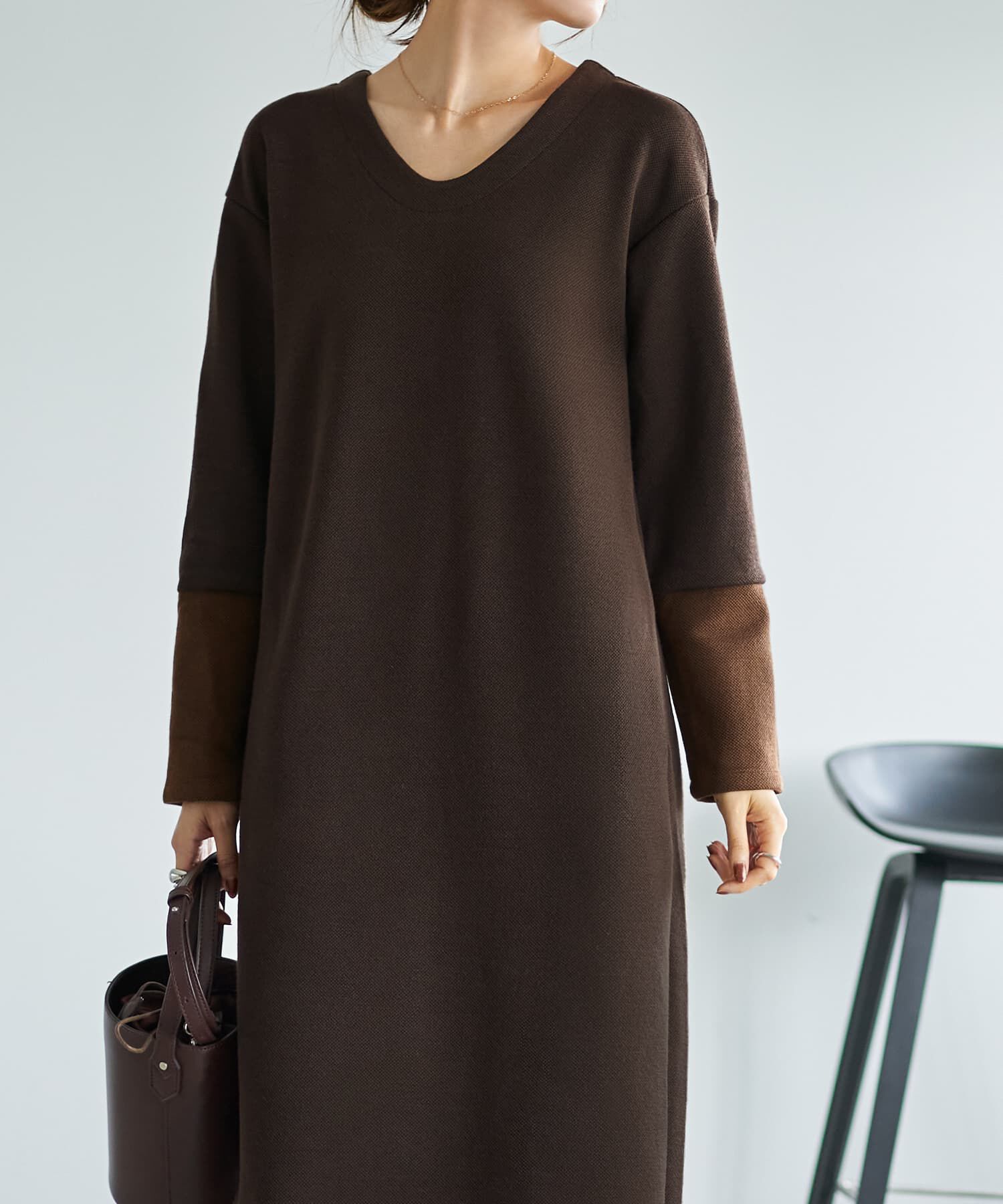 STYLE DELI「【MADE IN JAPAN】配色Uネックワンピース」|ワンピース|