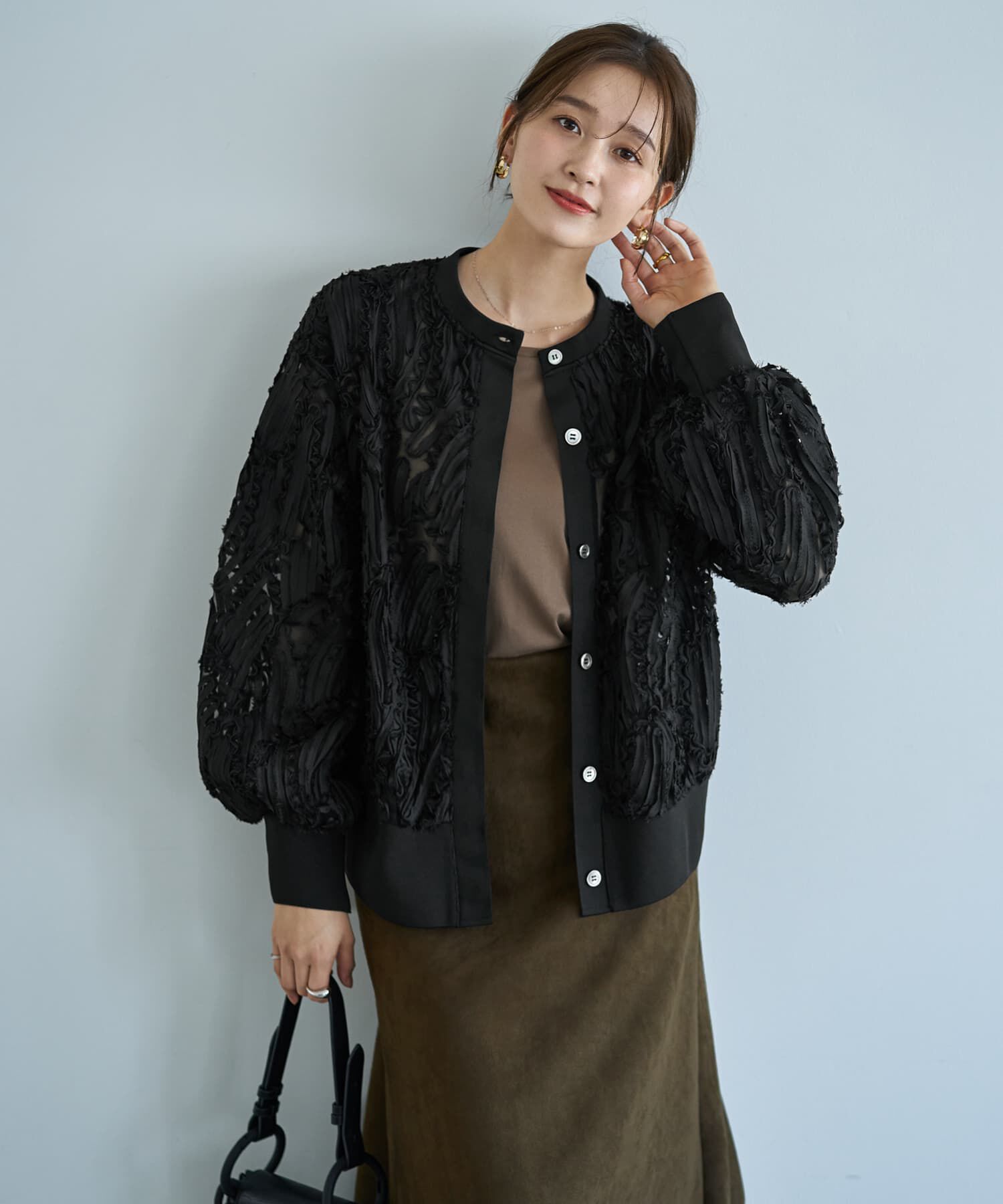 STYLE DELI「【LUXE】チュールにデコレーションカーディガン」|カーディガン|ブラック