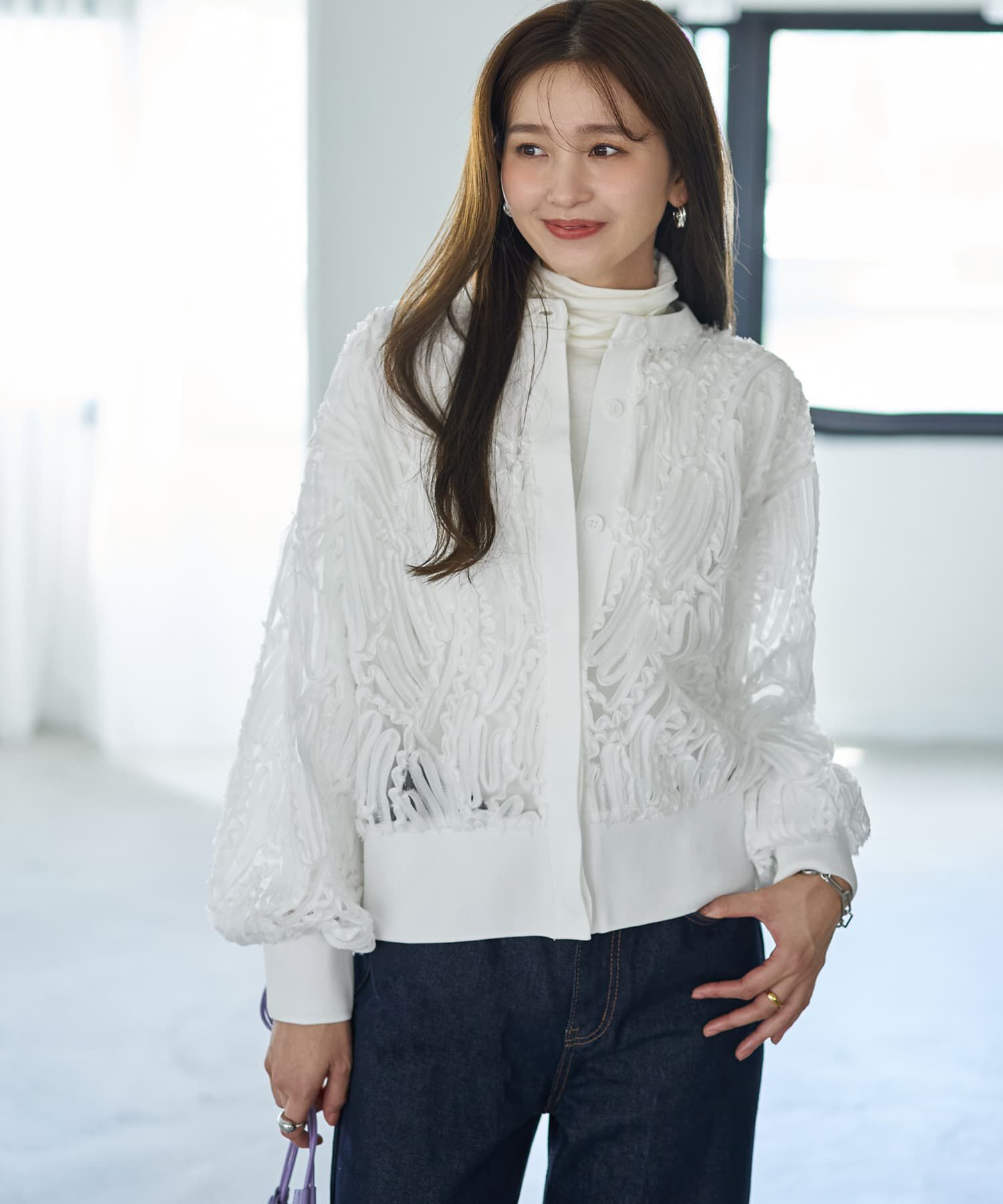 STYLE DELI「【LUXE】チュールにデコレーションカーディガン」|カーディガン|ホワイト