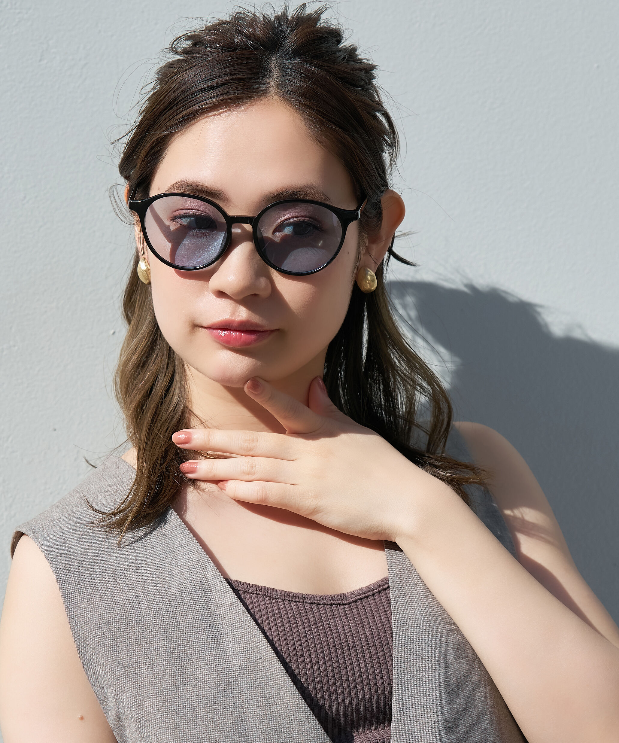  「ボストン型 サングラス｜クリア 黒縁 ライトカラー COLOR SUNGLASSES UVカット 紫外線対策 」|サングラス|