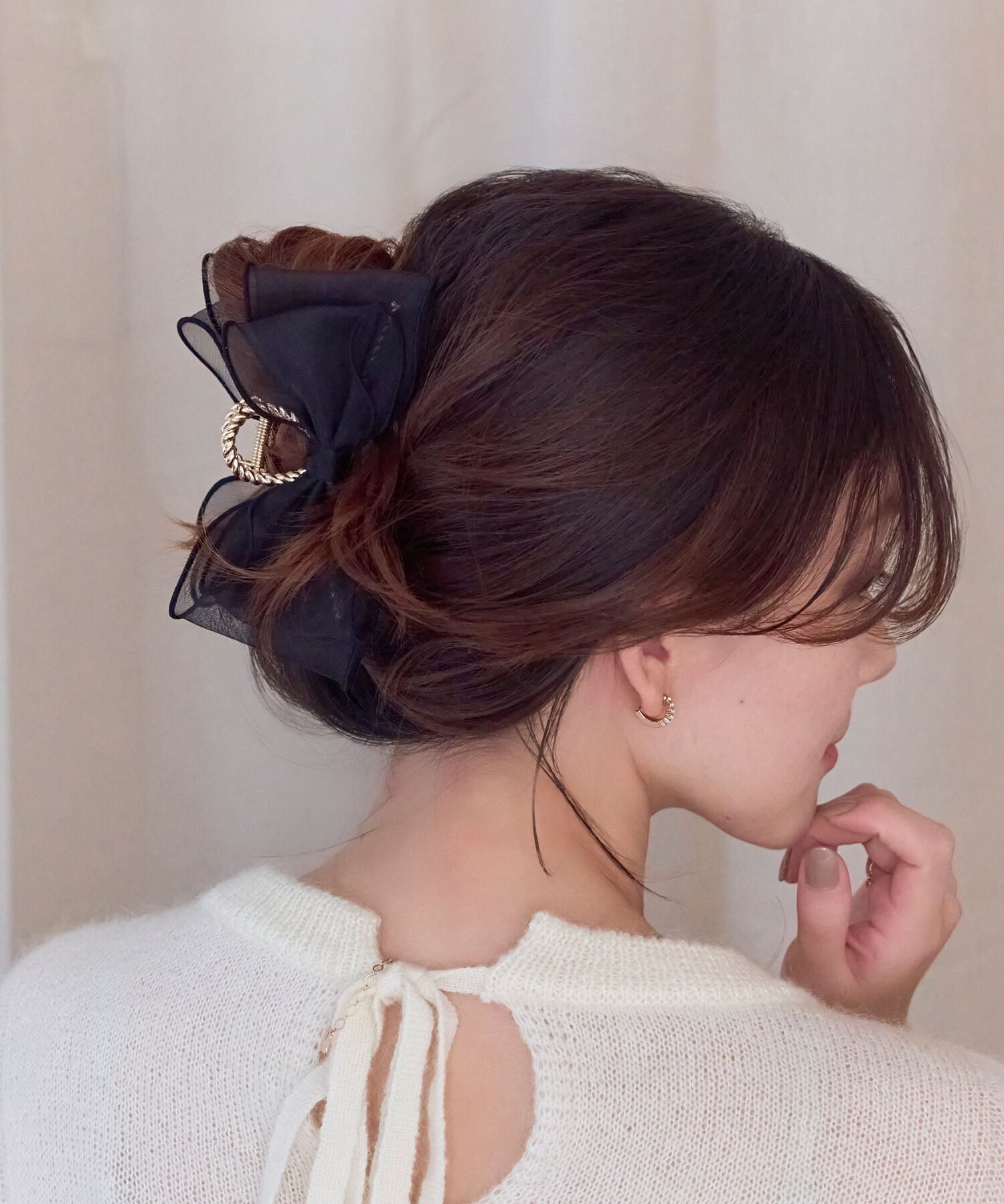 Phoebe「ボリュームオーガンジーリボンバンスクリップ　ブラック」|その他|