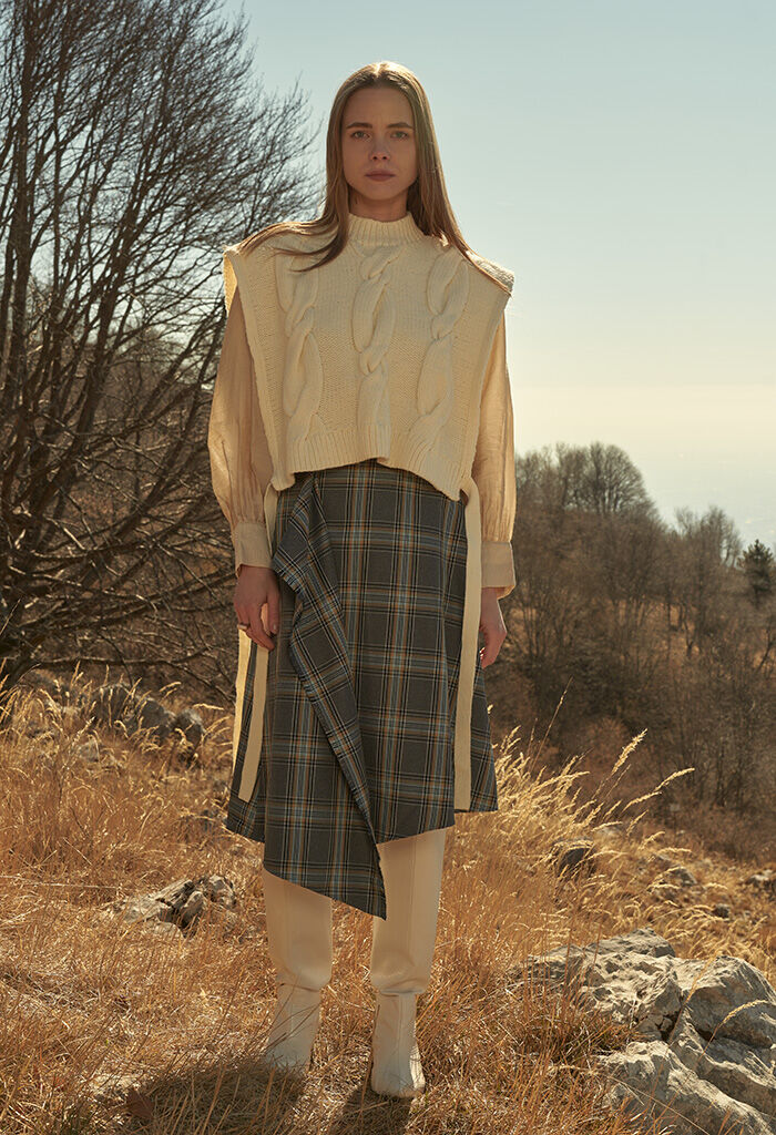 BACKYARD FAMILY「MIND 手編みニットベストセット 通販 ブラウス ニットベスト セット 長袖 シャツ」|シャツ・ブラウス|