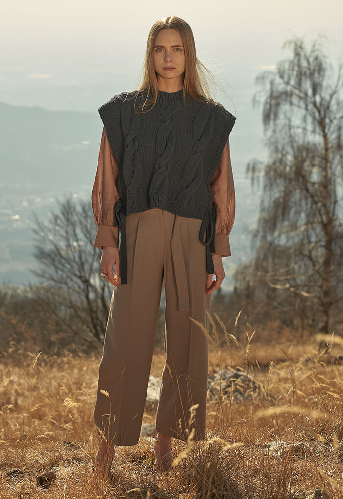 BACKYARD FAMILY「MIND 手編みニットベストセット 通販 ブラウス ニットベスト セット 長袖 シャツ」|シャツ・ブラウス|