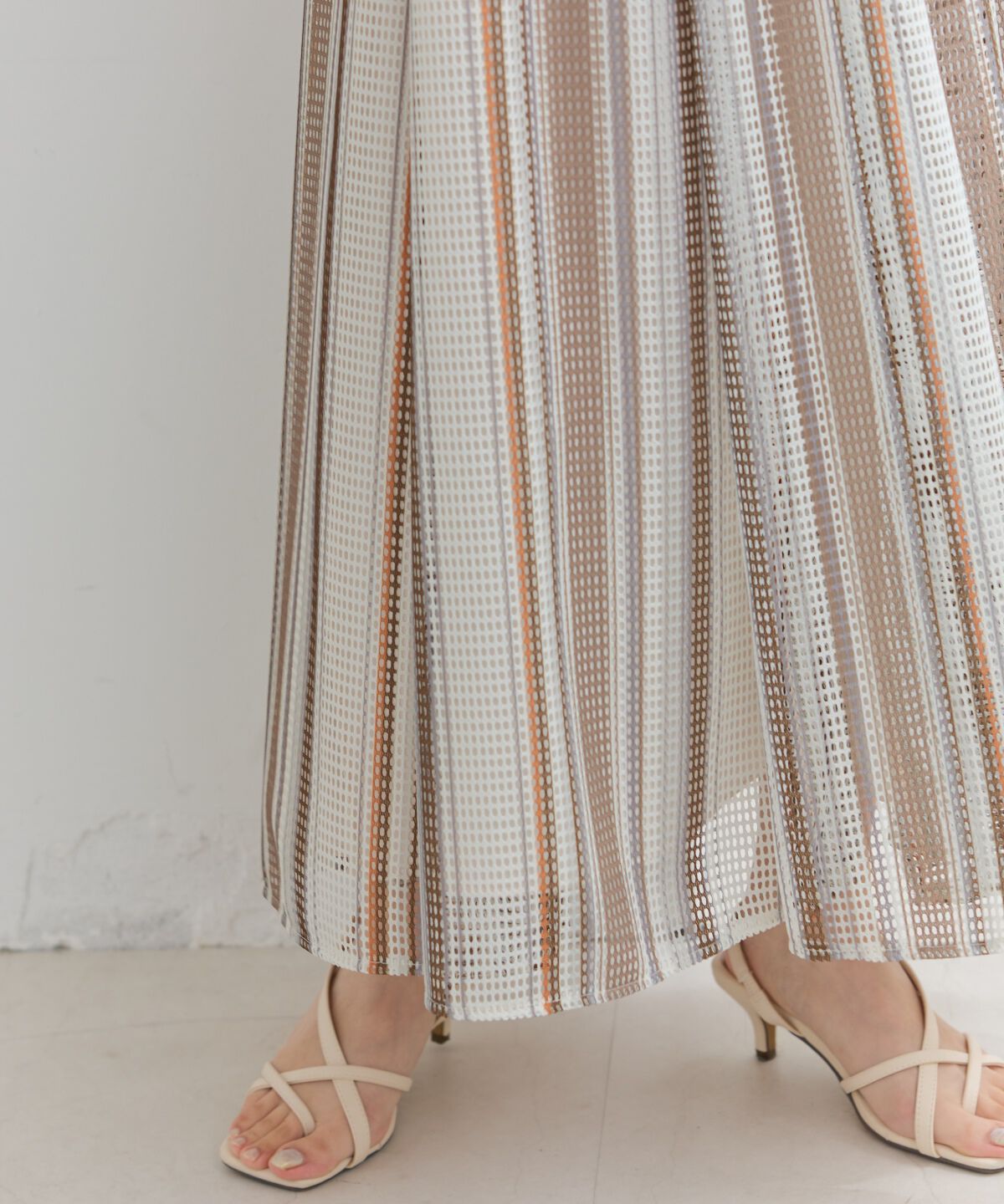 アンドクチュール「メッシュストライプロングスカート」|フレア|