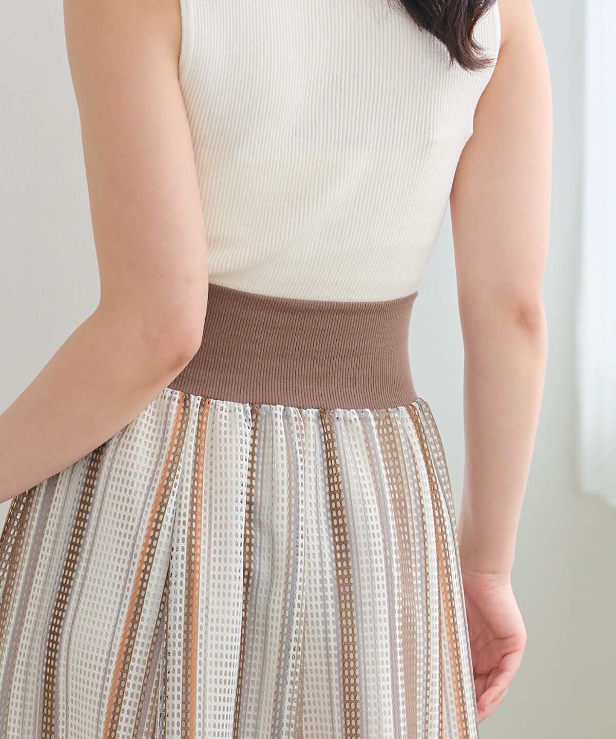 アンドクチュール「メッシュストライプロングスカート」|フレア|