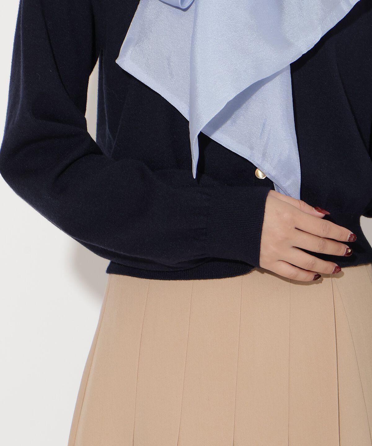 アンドクチュール「異素材リボンニットカーディガン」|カーディガン|