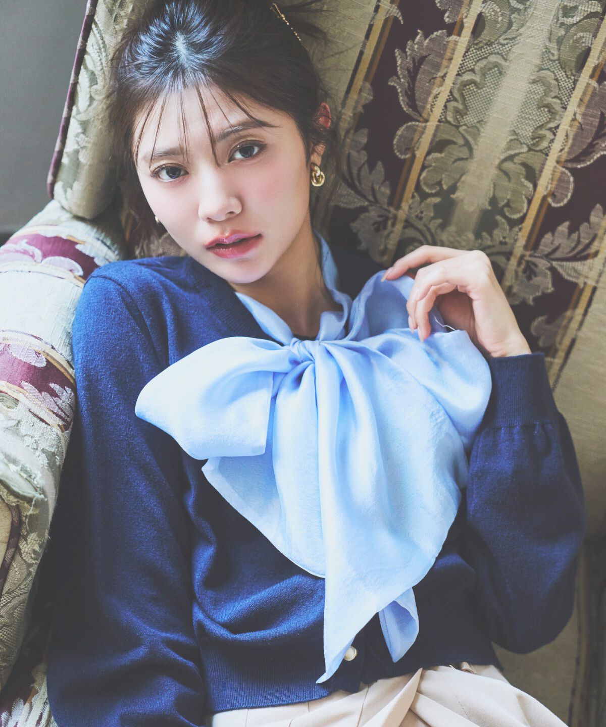 アンドクチュール「異素材リボンニットカーディガン」|カーディガン|