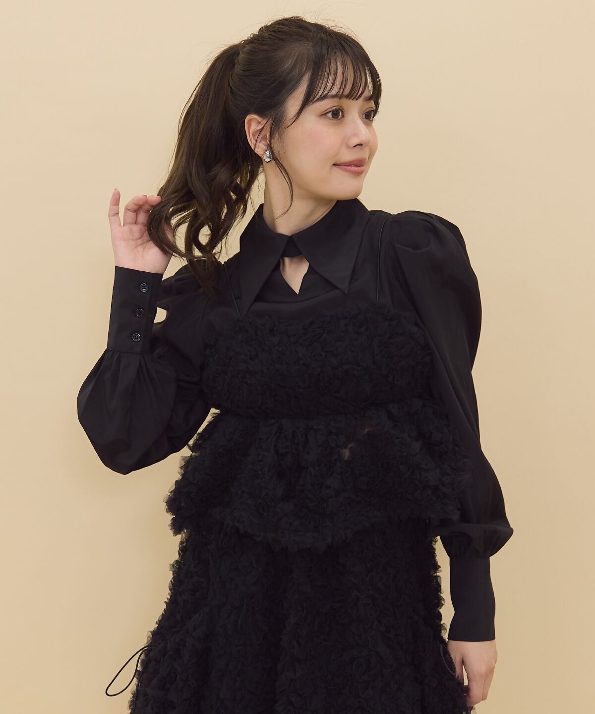 REDYAZEL「チュールビスチェドッキングブラウス」|シャツ・ブラウス|ブラック