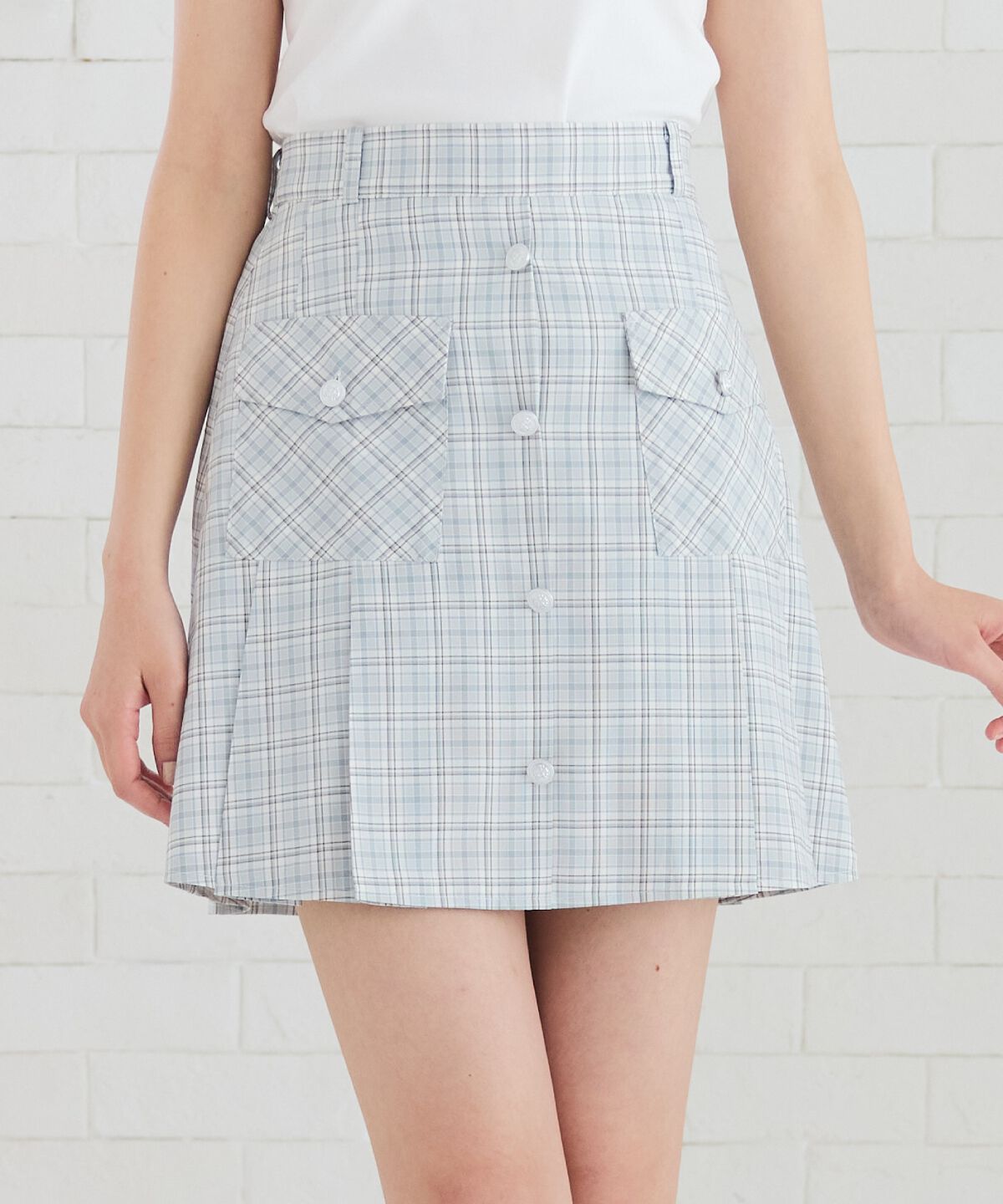 REDYAZEL「フロントボタンチェックミニスカート」|フレア|
