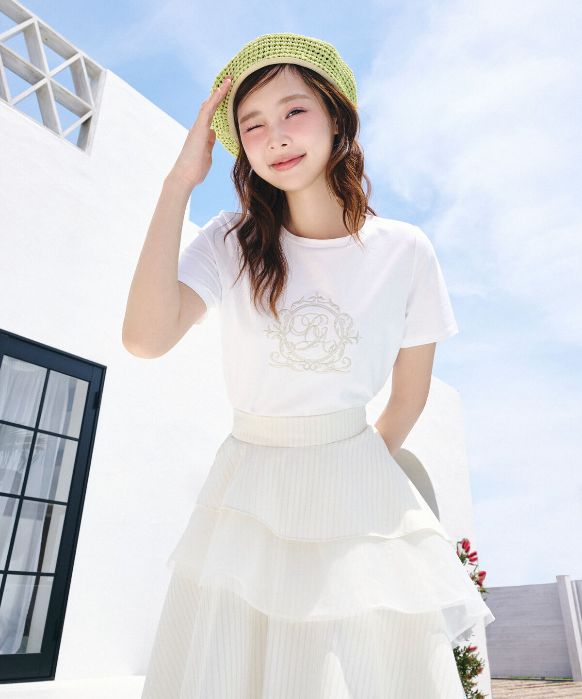 REDYAZEL「MIXストライプアシメティアードロングスカート」|フレア|