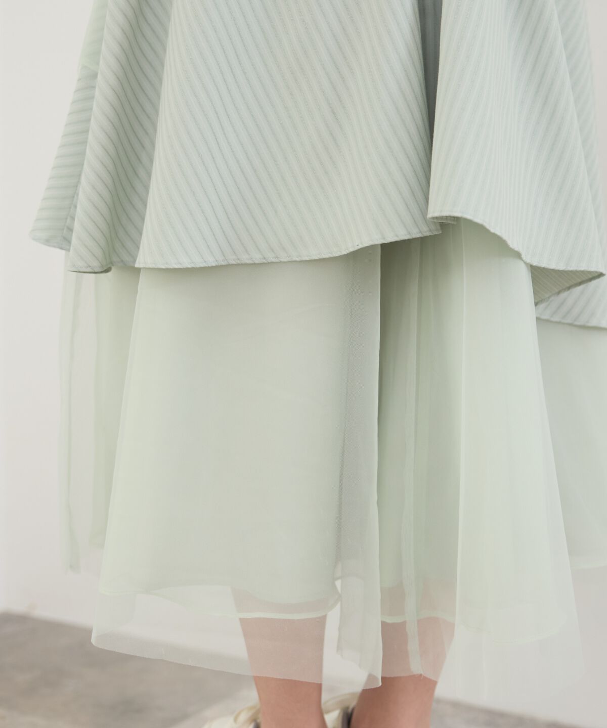 REDYAZEL「MIXストライプアシメティアードロングスカート」|フレア|