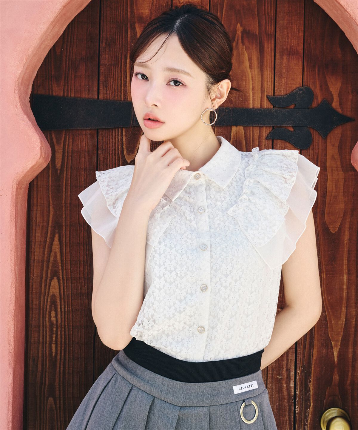 REDYAZEL「Wベルトワイドプリーツミニスカート」|フレア|