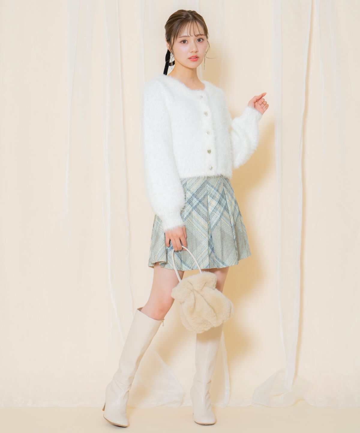 WILLSELECTION「ツイードチェックタックミニスカート」|スカート|ｸﾞﾘｰﾝ系ﾁｪｯｸ