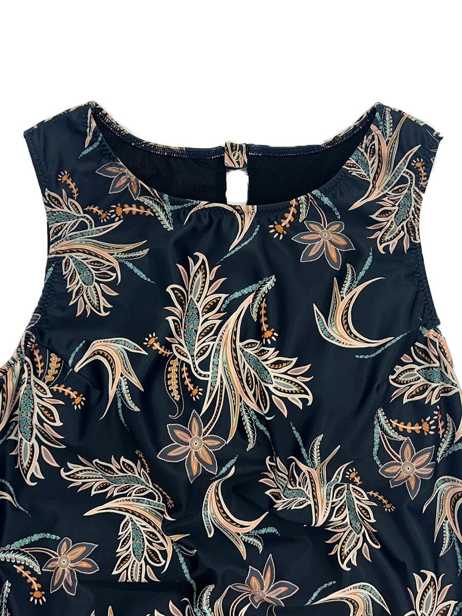 Riberce「【大人水着】オリエンタルフラワー柄オールインワン水着」|コンビネゾン|