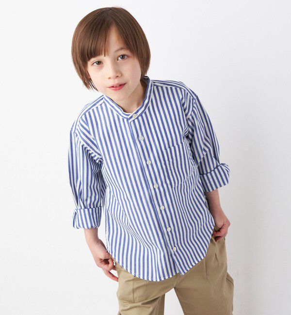 SHIPS any「SHIPS any:  STANDARD ストライプ バンドカラー シャツ<KIDS> 」|シャツ・ブラウス|ブルー