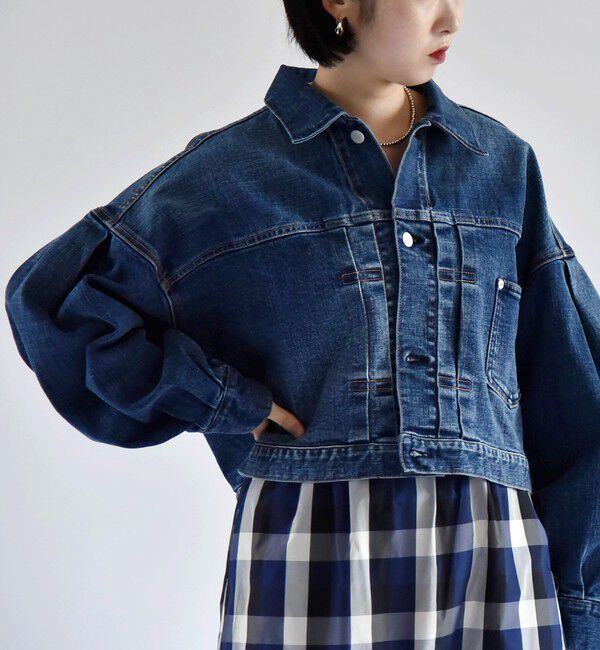 quaranciel「quaranciel:〈洗濯機可能〉ボリュームスリーブ ショート デニム ジャケット」|デニムジャケット|
