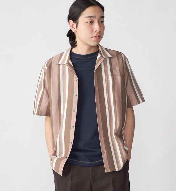 SHIPS「SHIPS:  ハニカム ストライプ オープンカラー シャツ」|シャツ・ブラウス|